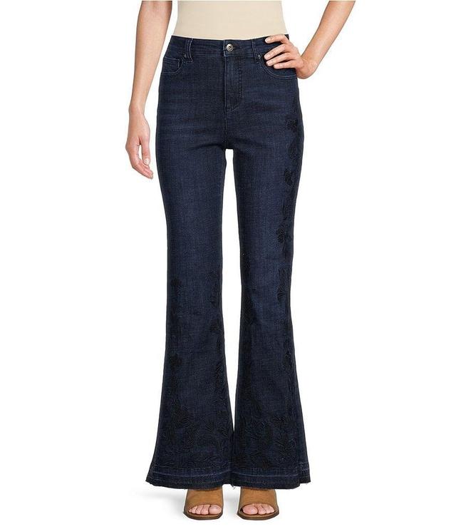 John Mark Stretch Embroidered Denim Flare Jeans Product Image