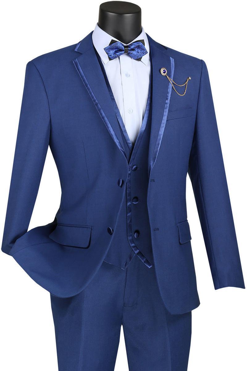 Leonardo Collection - Slim Fit Tuxedo 2 Buttons 3 Piece Suit Blue Product Image