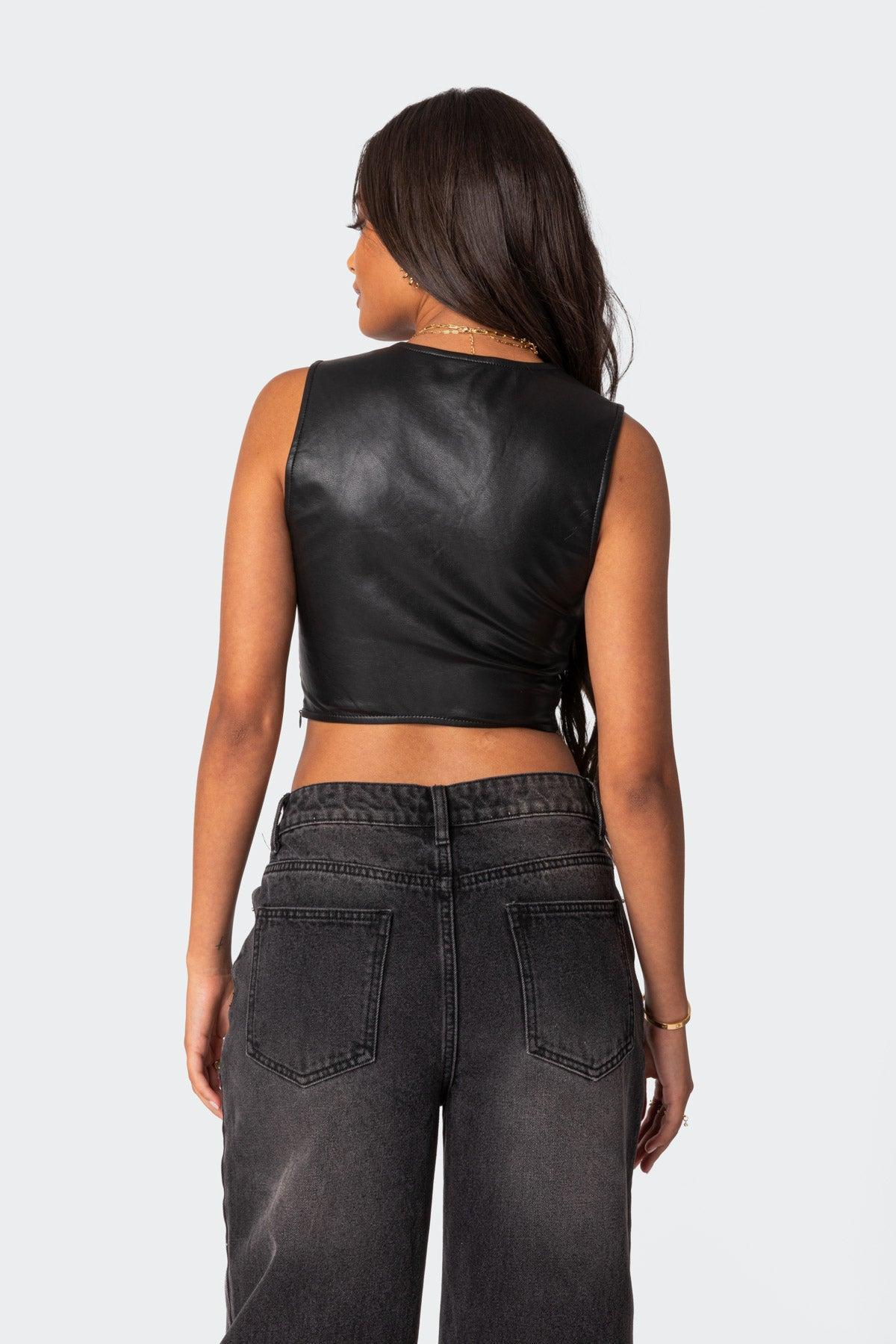 Crescent Faux Leather Crop Top Product Image