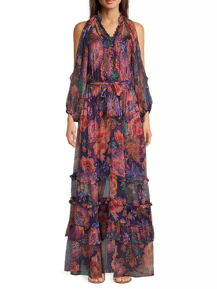 Ashlee Floral Silk Tiered Maxi Dress Product Image