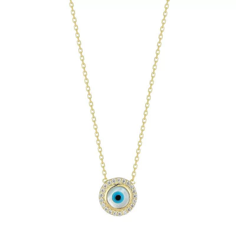 Sunkissed Sterling Mother-of-Pearl Evil Eye Cubic Zirconia Halo Necklace, Womens, Gold Tone Product Image