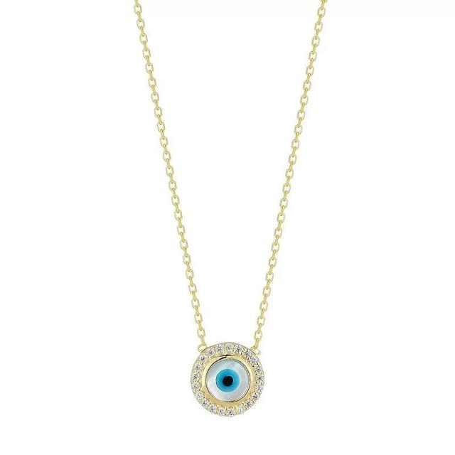 Sunkissed Sterling Mother-of-Pearl Evil Eye Cubic Zirconia Halo Necklace, Womens, Gold Tone Product Image