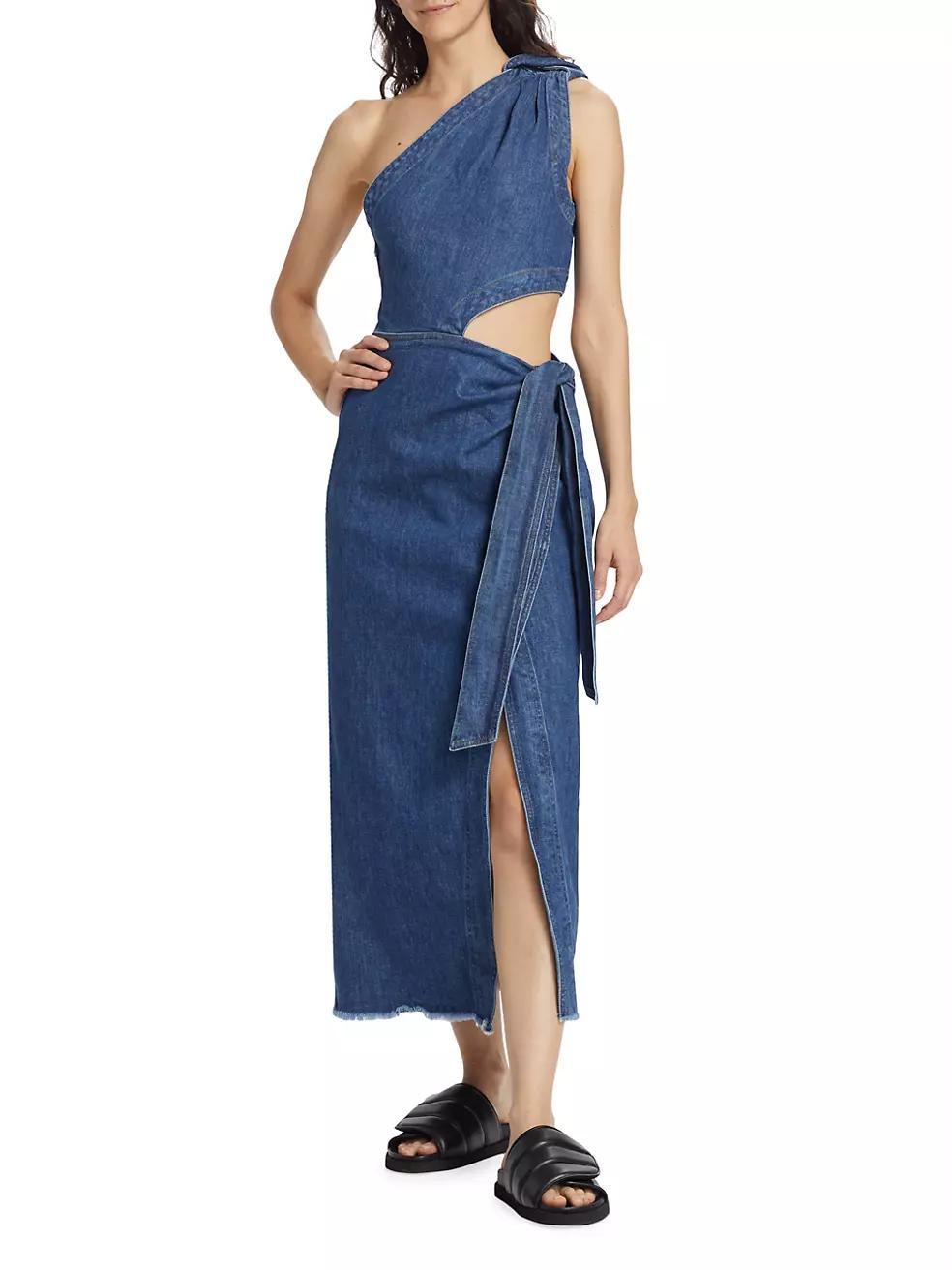 Doran Denim One-Shoulder Midi-Dress Product Image