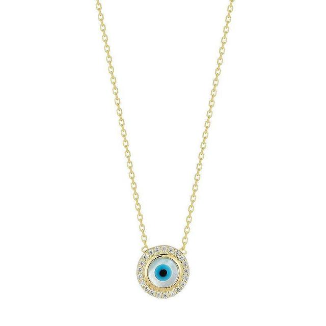 Sunkissed Sterling Mother-of-Pearl Evil Eye Cubic Zirconia Halo Necklace, Womens, Silver Product Image