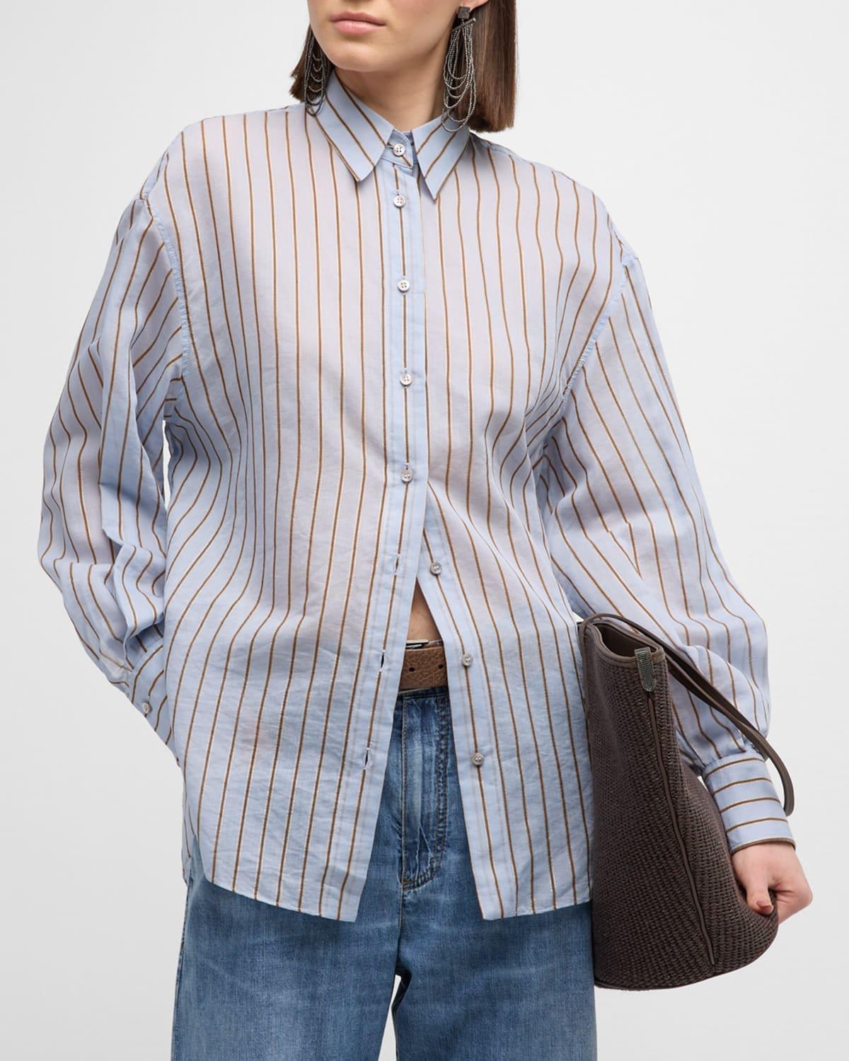 Cotton Silk Lurex Striped Blouse Product Image