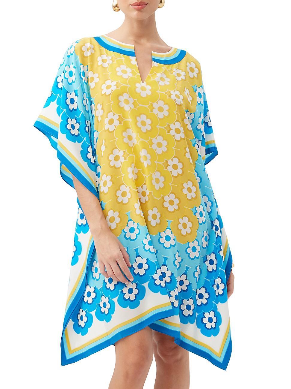 Womens Theodora Floral Silk Caftan Dress Product Image