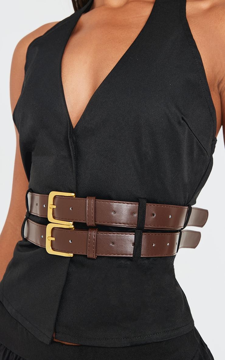 Black Halterneck Belt Detail Long Top Product Image