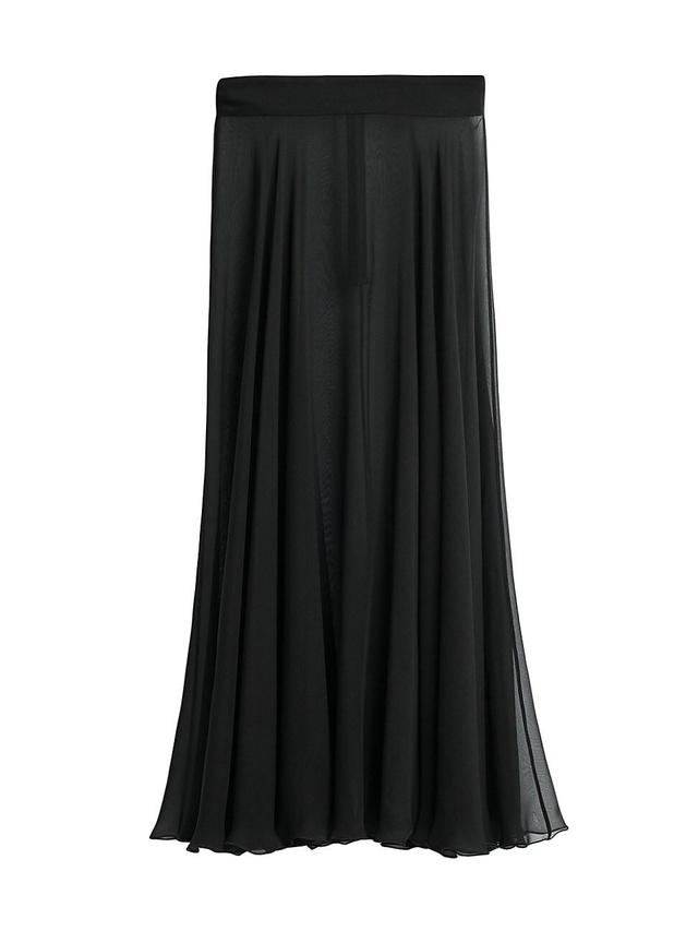 Womens Sheer Chiffon Silk Pleated Midi-Skirt Product Image