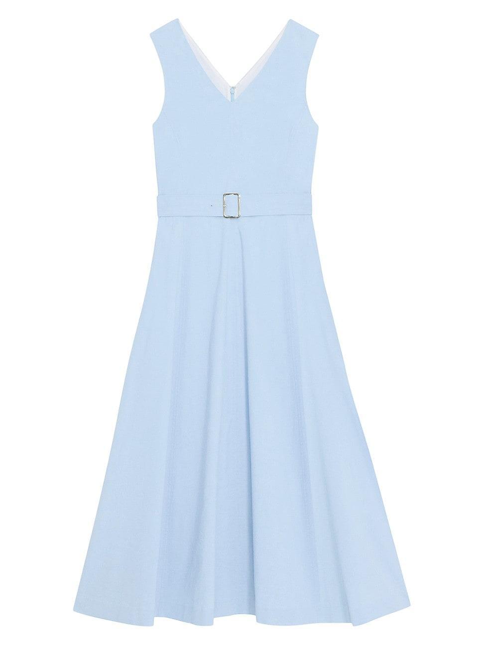 V-Neck Sleeveless Belted Midi Dress Product Image