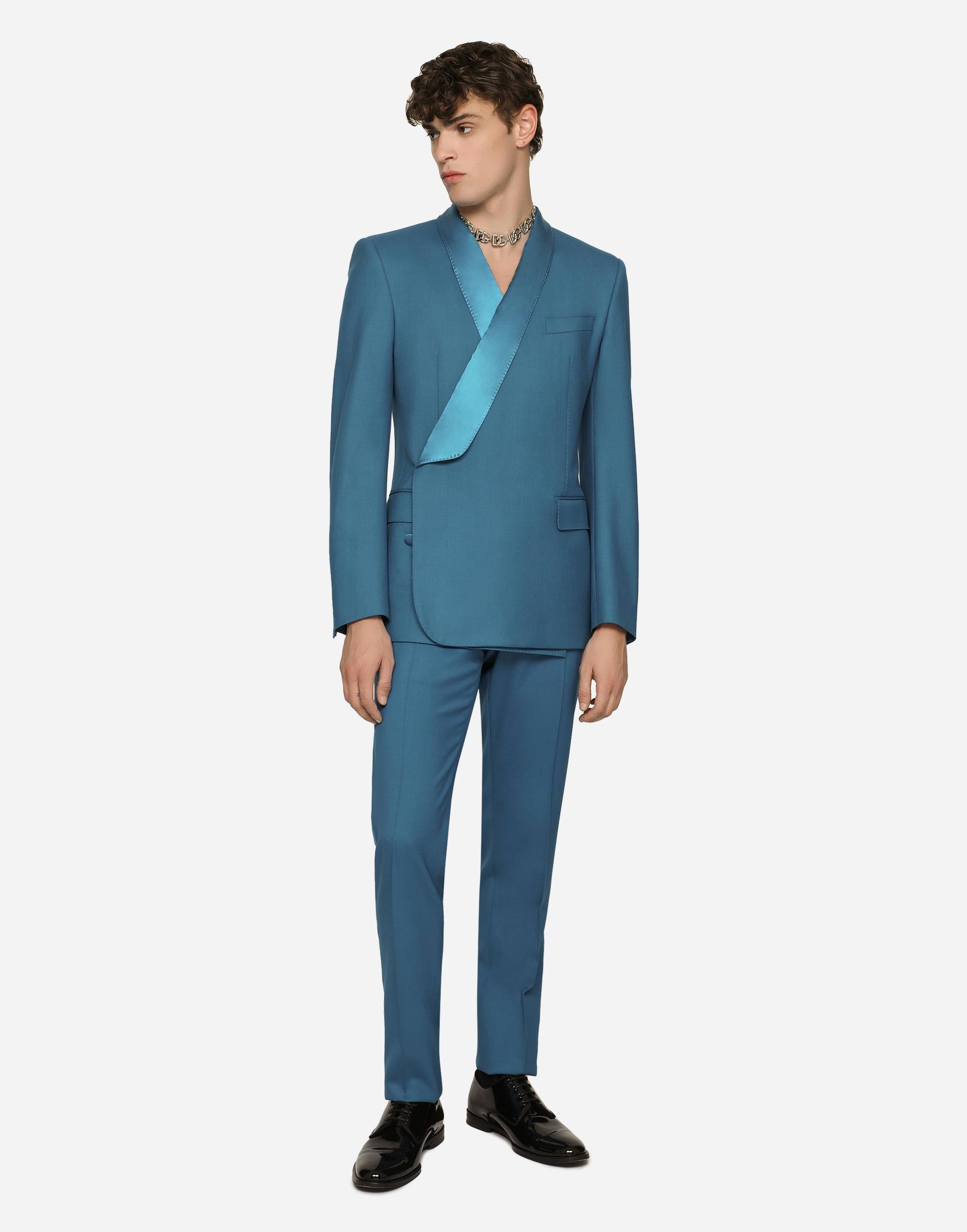 Stretch Wool Tuxedo Pants In Blue Product Image