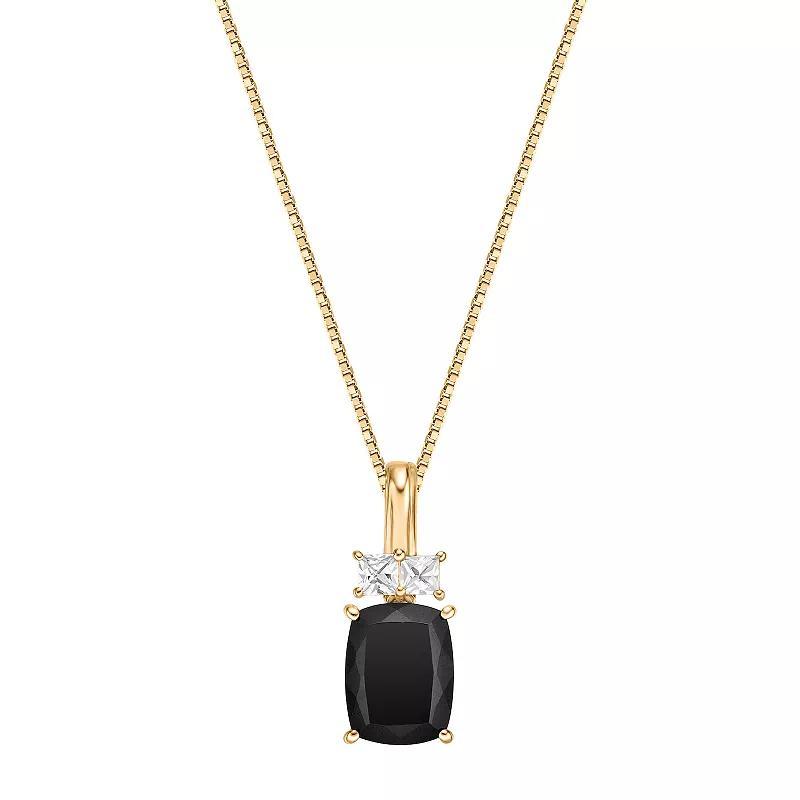 Gemminded 10k Gold Onyx & Lab-Created White Sapphire Pendant Necklace, Womens Product Image