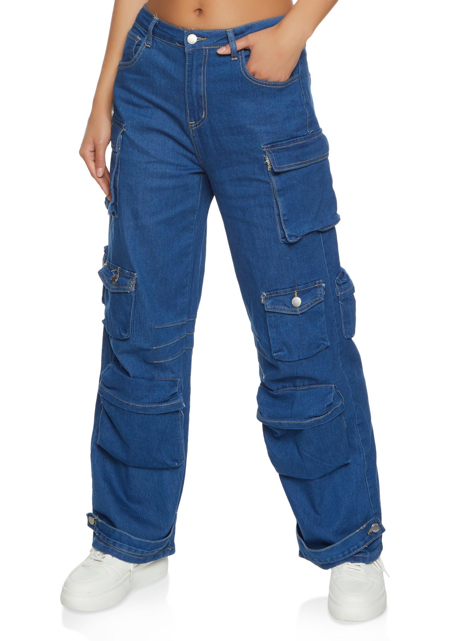 Womens Straight Leg Cargo Jeans Product Image