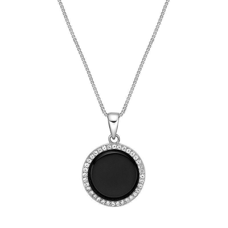 Gemminded Sterling Silver Onyx & Lab-Created White Sapphire Pendant Necklace, Womens Black Product Image