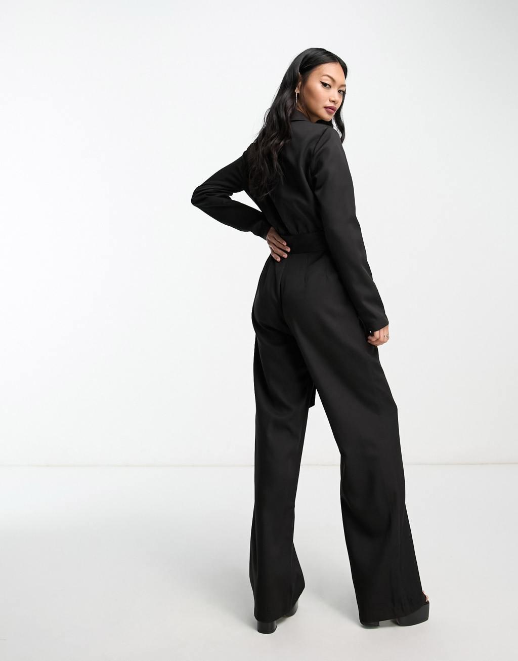 In The Style tuxedo jumpsuit in black Product Image