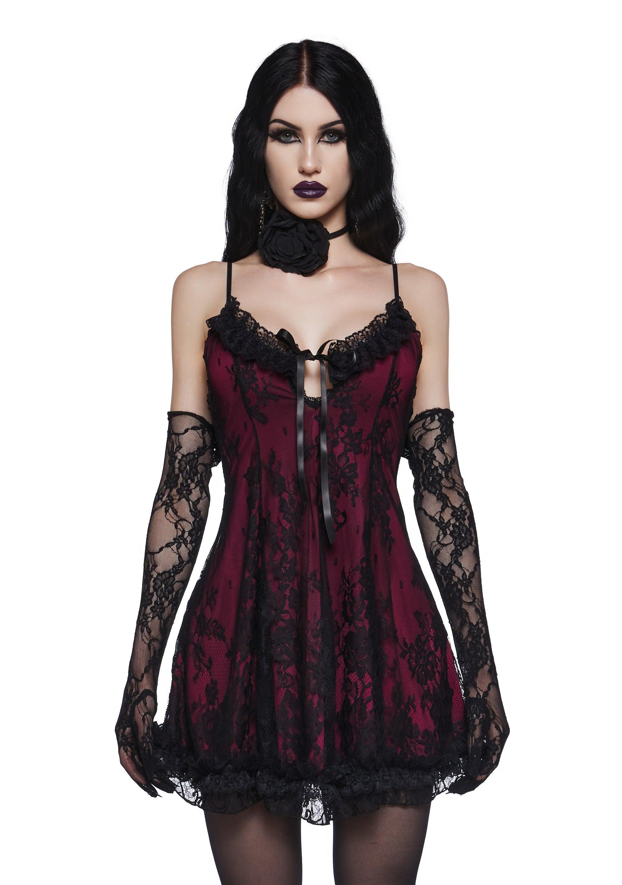 Ruffled Lace Mini Dress Widow - Dark Red product image