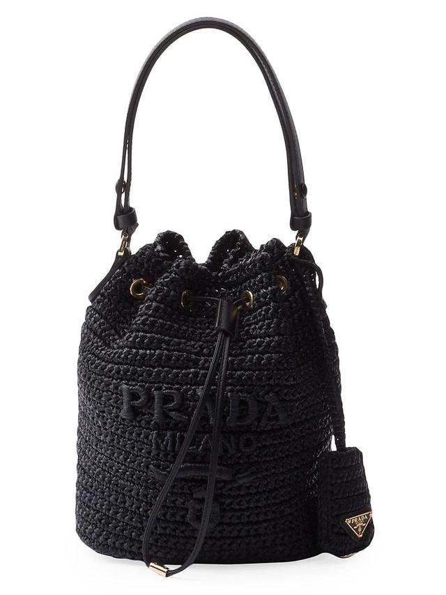 Womens Crochet and Leather Mini-Bucket Bag Product Image