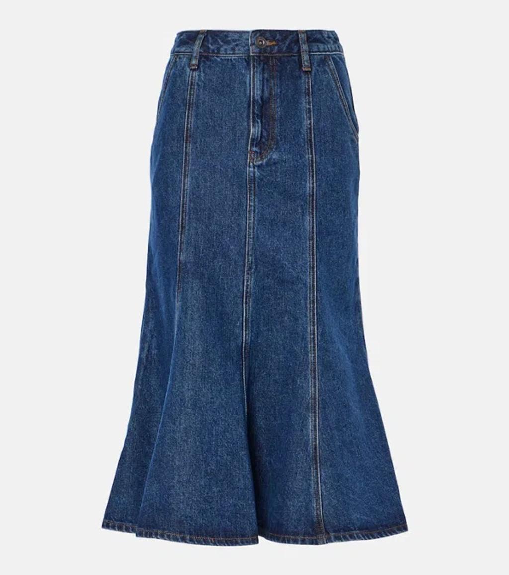 Flared Denim Midi Skirt In Blue product image