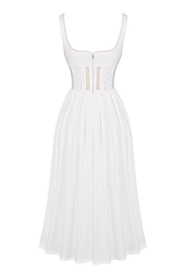 Perle White Lace Trim Midi Dress Product Image