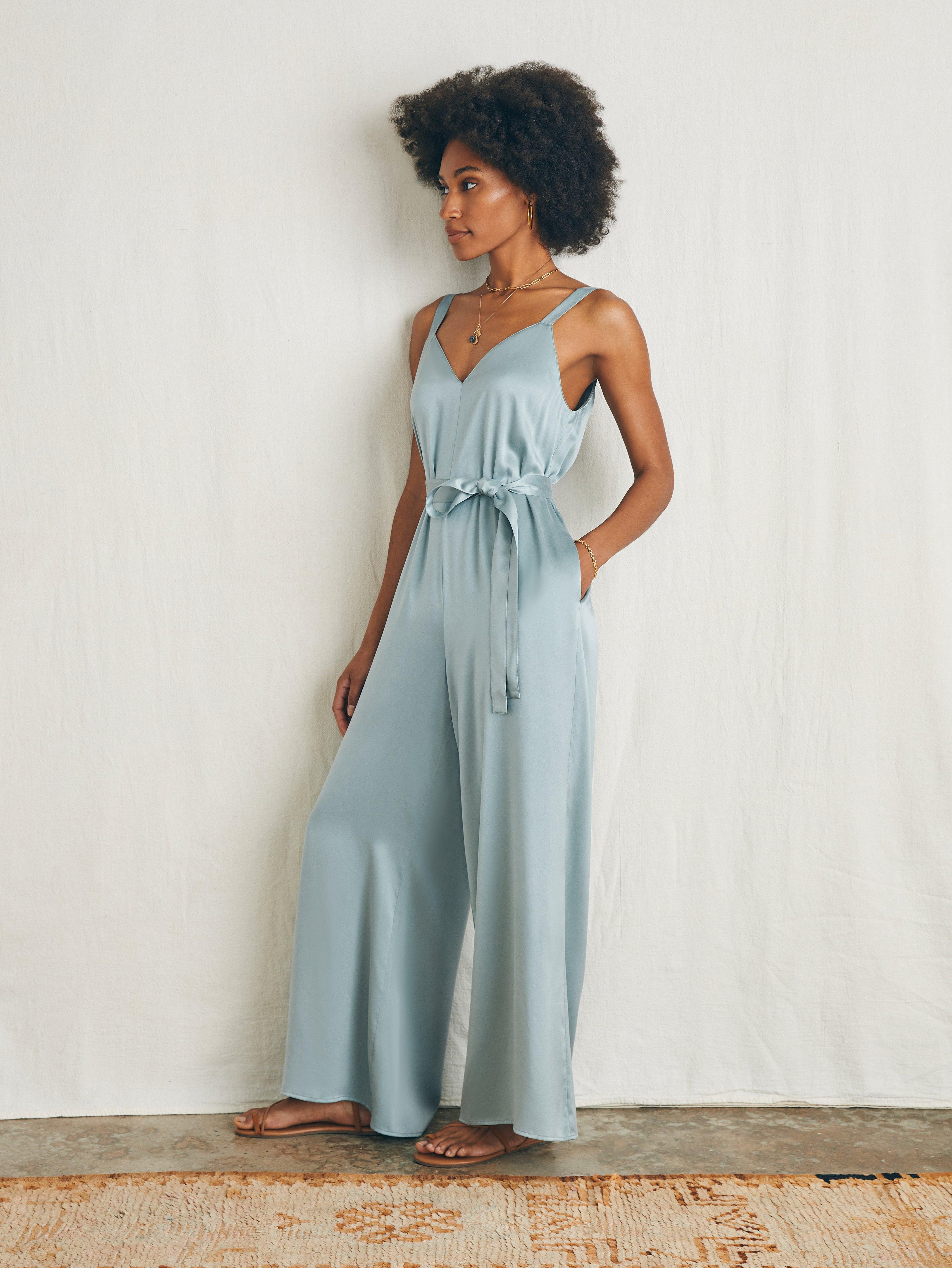 Sandwashed Silk Jumpsuit - Silver Blue Female Product Image