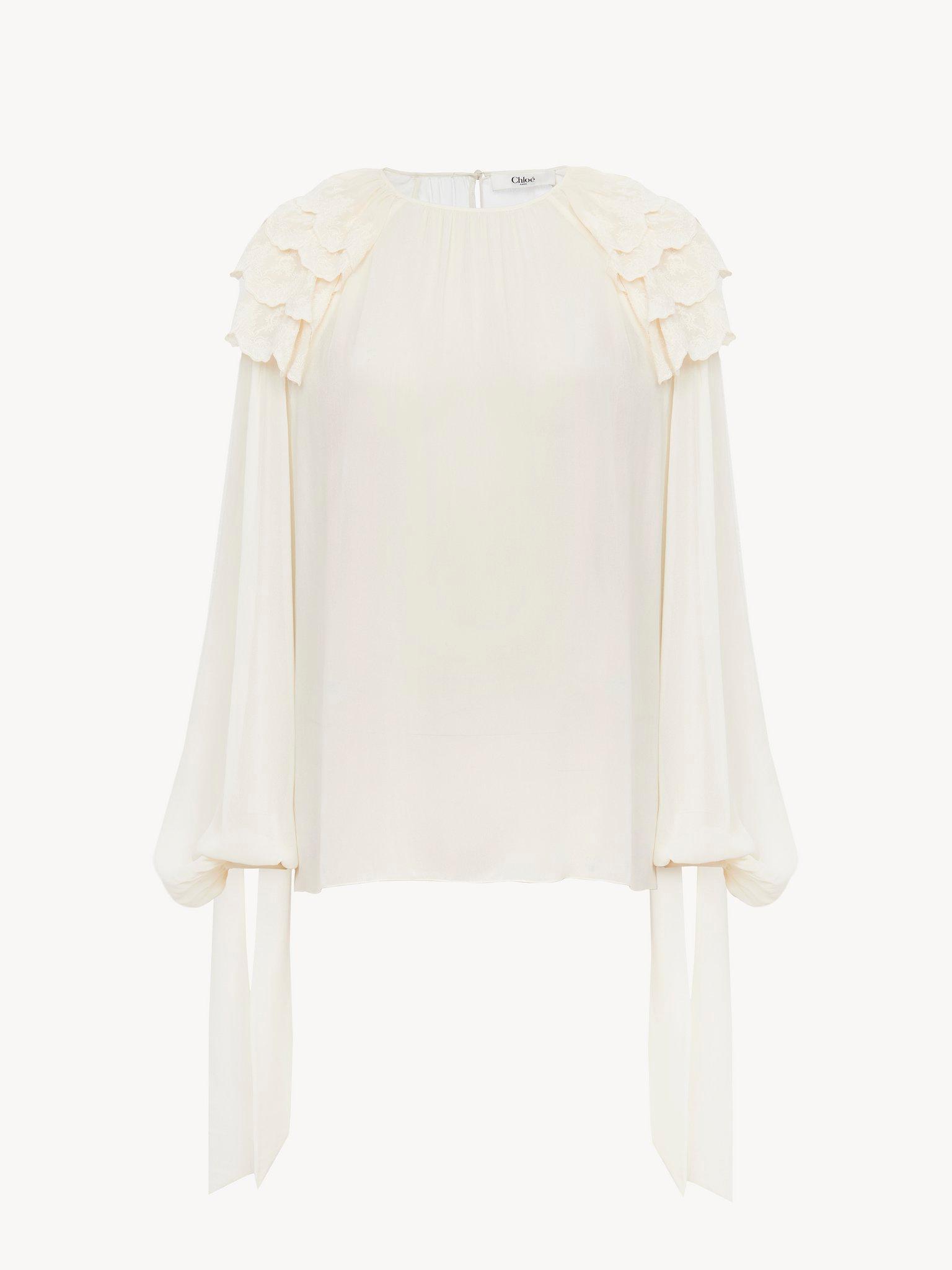 Gathered ruffle top in silk georgette Product Image