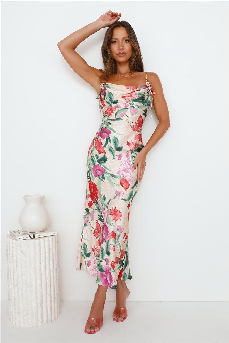 Let Love Bloom Satin Maxi Dress Print Product Image