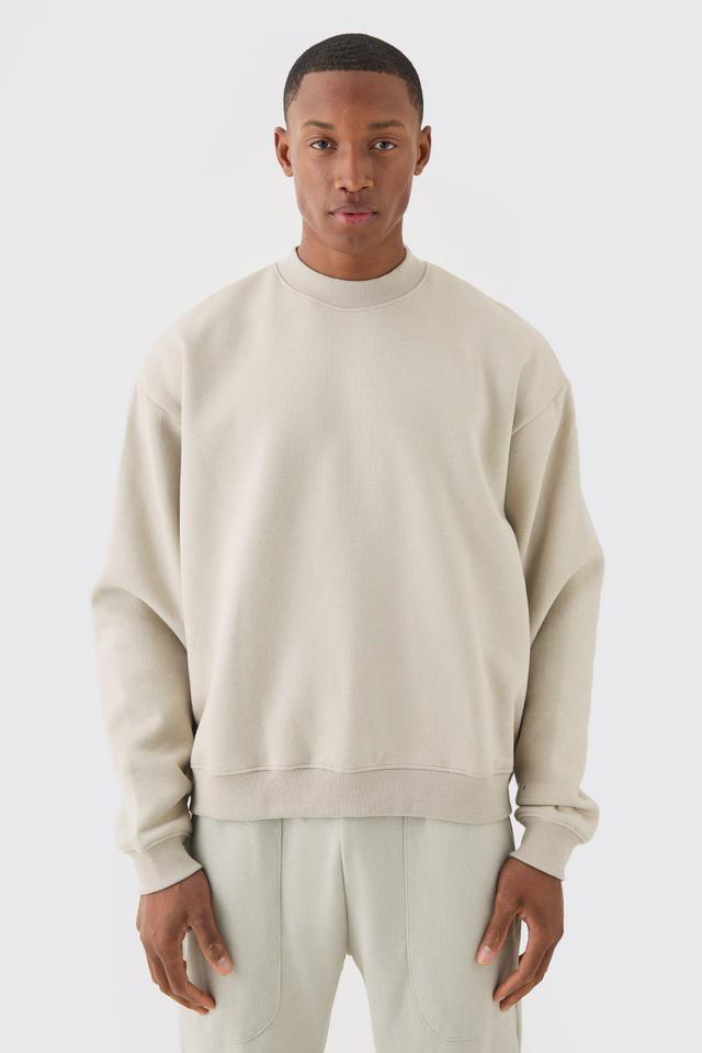 Mens Beige Oversized Boxy Extended Neck Sweatshirt, Beige Product Image