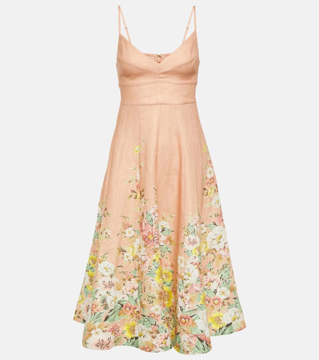 Matchmaker Floral Linen Midi Dress In Buff Coral Floral Product Image