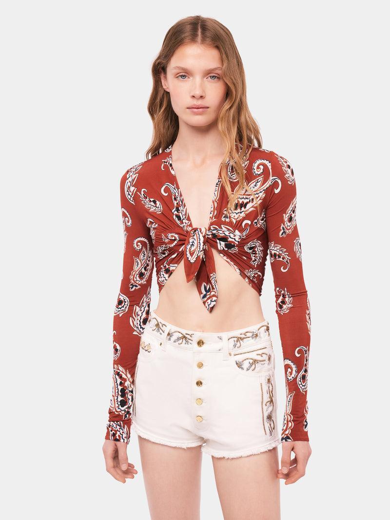 Paisley crop top with long sleeves Product Image