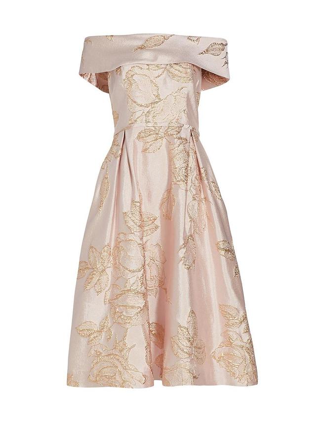 Womens Metallic Floral Off-The-Shoulder Cocktail Dress Product Image