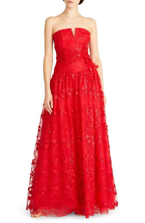 ML Monique Lhuillier Celia Sequin Floral Strapless Tie Front Tulle Gown Product Image