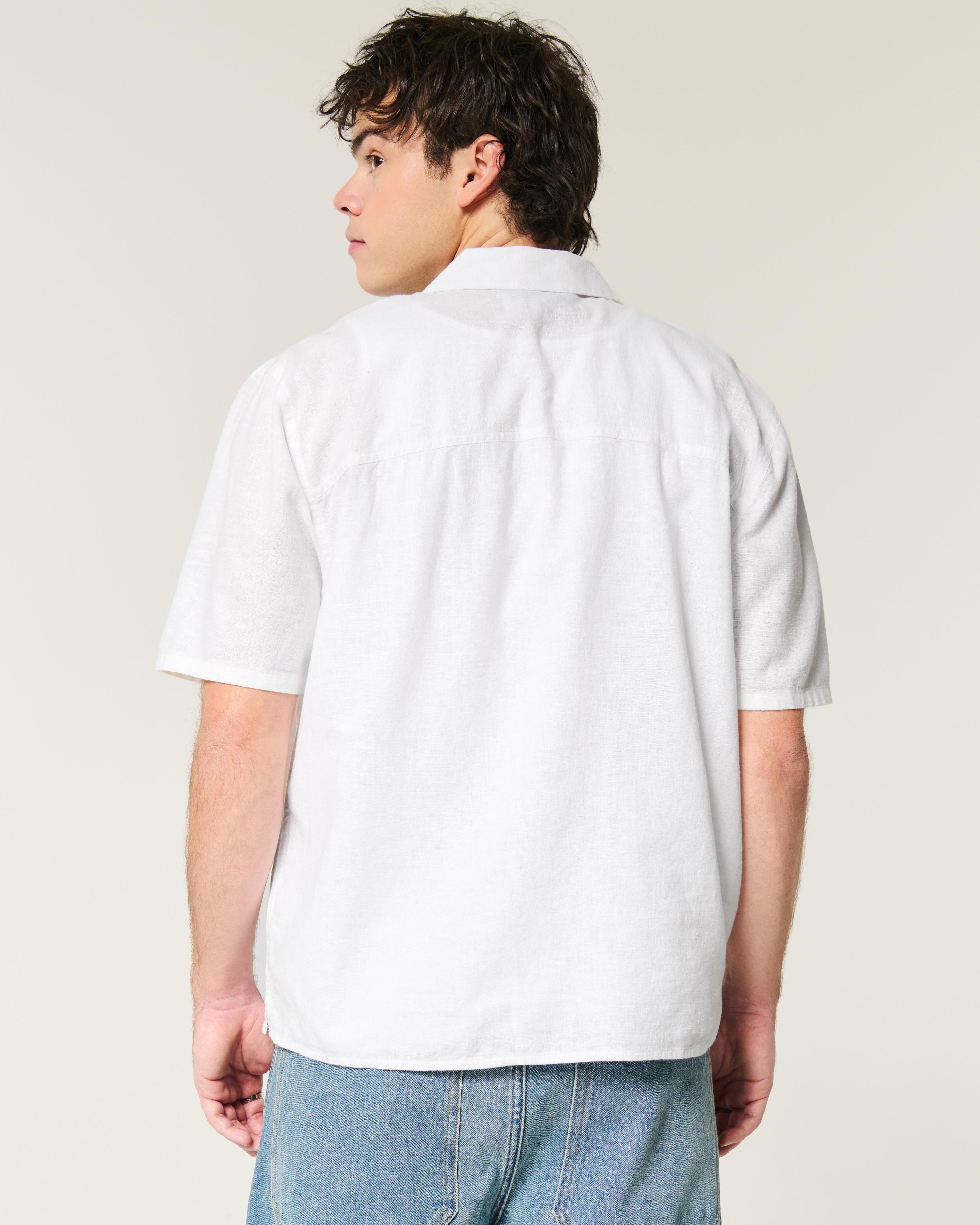 Boxy Short-Sleeve Linen-Blend Shirt Product Image