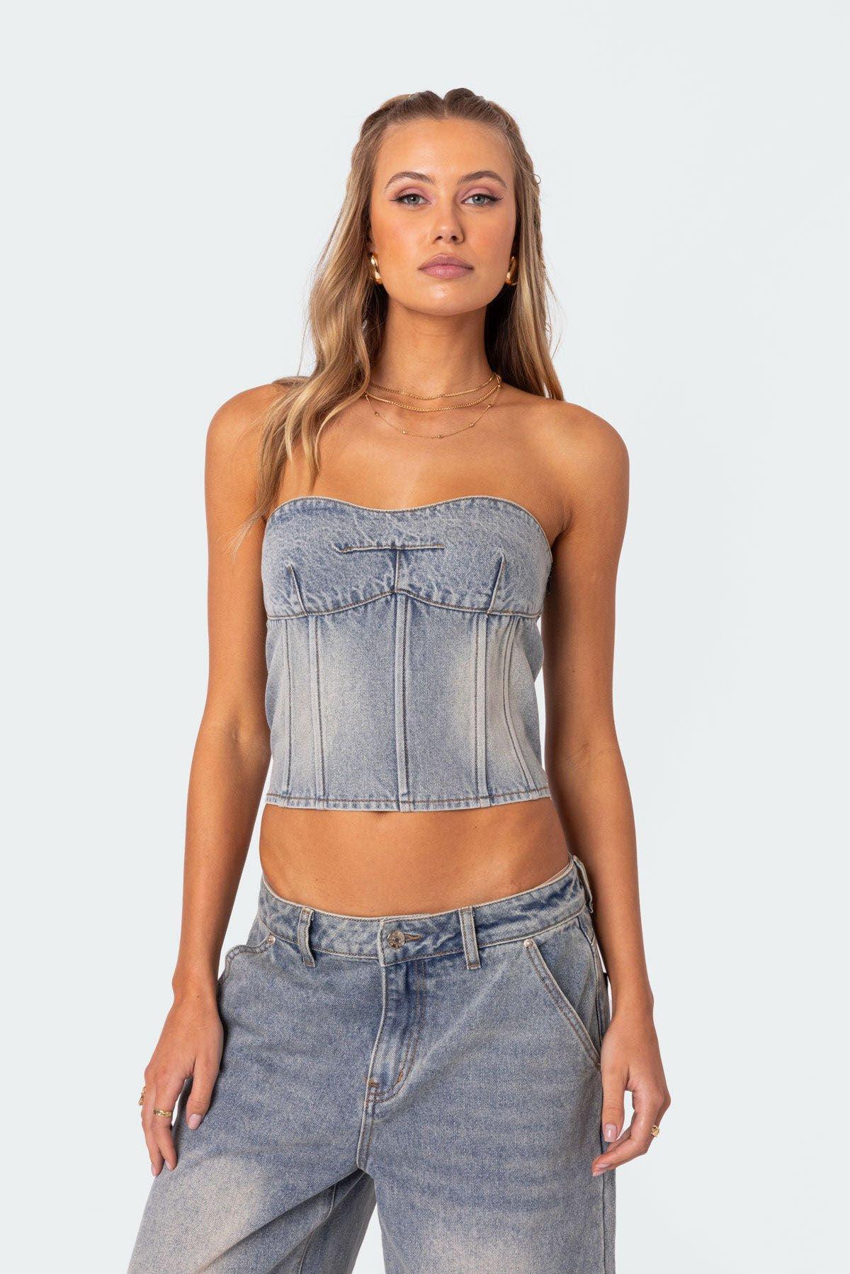 Edikted Women's Myla Washed Denim Corset Product Image