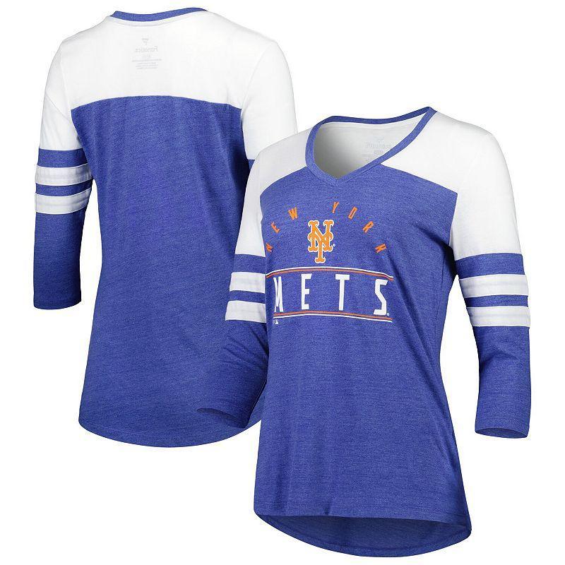 Womens Fanatics Heather Royal New York Mets League Leader Tri-Blend 3/4-Sleeve V-Neck T-shirt Product Image