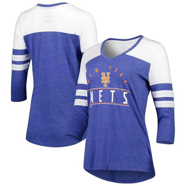 Womens Fanatics Heather Royal New York Mets League Leader Tri-Blend 3/4-Sleeve V-Neck T-shirt Product Image