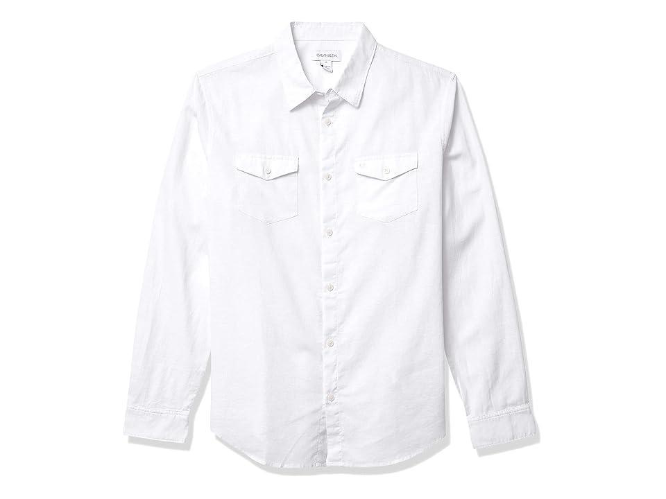 Calvin Klein Men's Long Sleeve Stretch Cotton Linen Button Down Shirt (Brilliant White) Men's Short Sleeve Knit product image