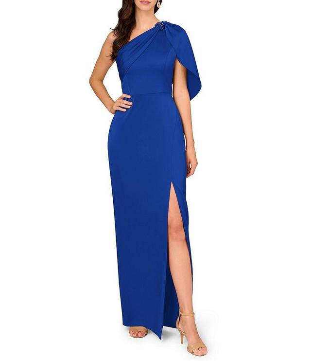 Aidan Mattox Stretch Satin One Shoulder Sheath Gown Product Image