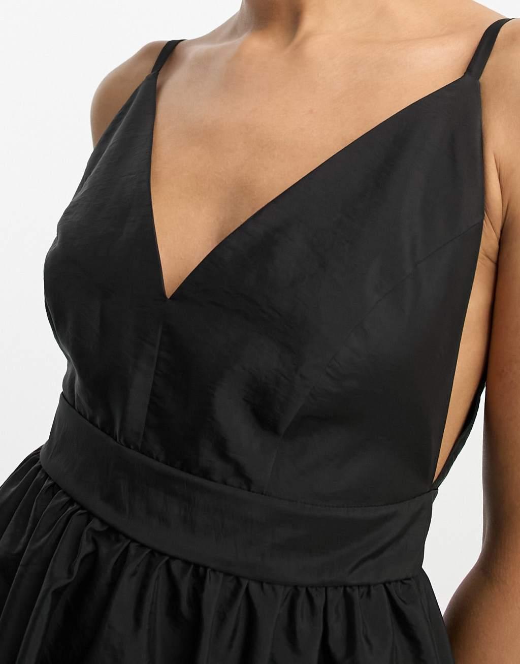 ASOS DESIGN parachute plunge midi dress in black  Product Image