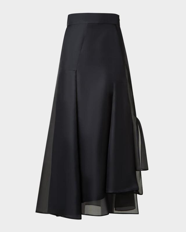 Asymmetric Pleated Silk Organza Midi Skirt Product Image