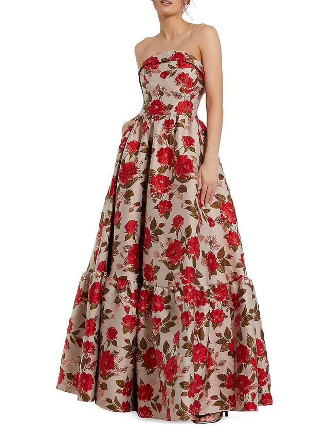 Womens Peony Brocade Strapless Gown Product Image