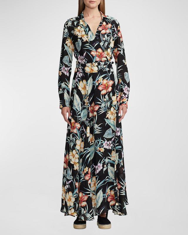 Womens Floral Wrap Linen-Blend Maxi Dress Product Image