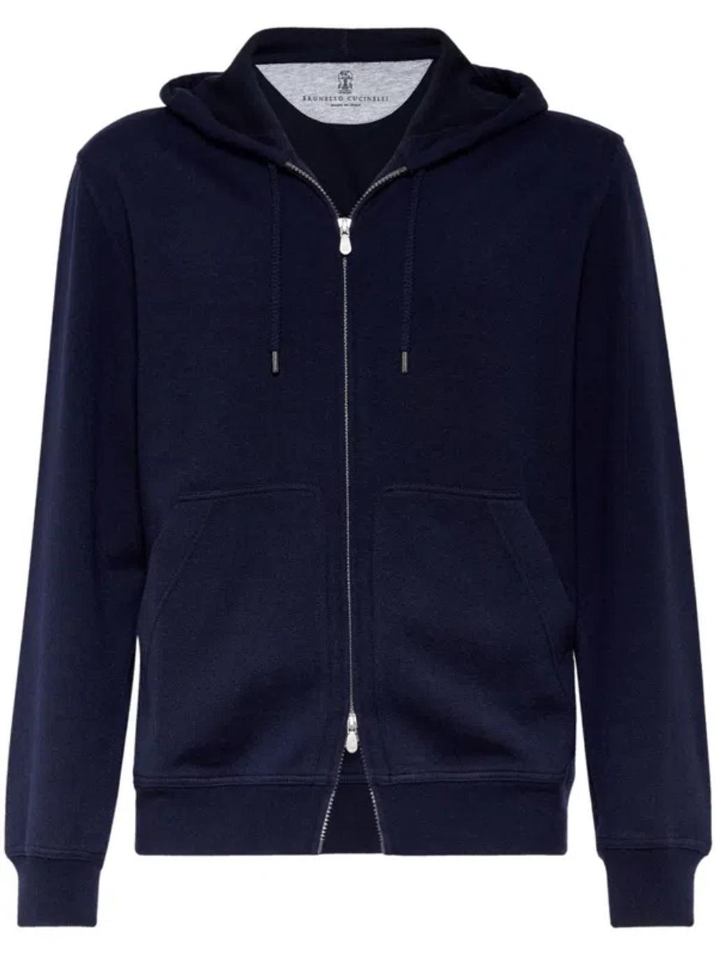 Drawstring Hood Cashmere Blend Hoodie In Blue Product Image