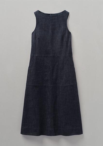 Panelled Organic Indigo Denim Dress | Indigo Product Image