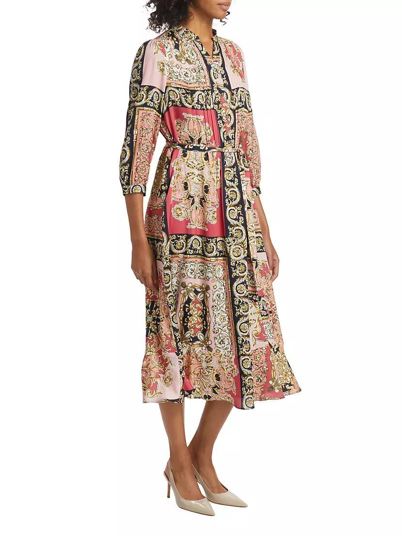 Mila Belted Print Stretch Silk Midi-Dress Product Image