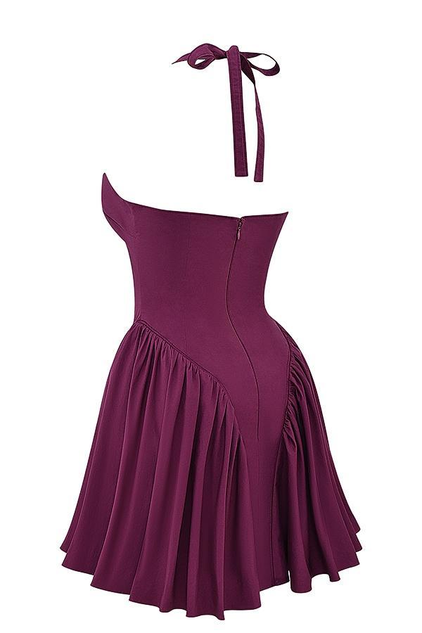 Valentia Wine Halter Mini Dress Product Image