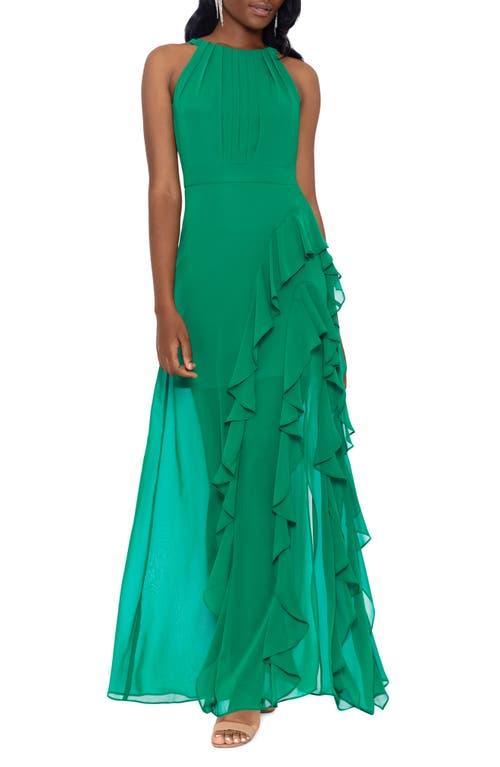 Betsy & Adam Ruffle Chiffon Gown Product Image