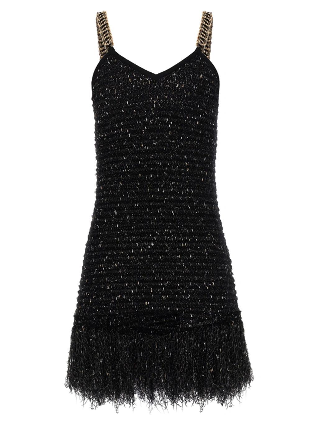 BALMAIN Fringed Lurex Tweed Dress Dresses In Black Product Image