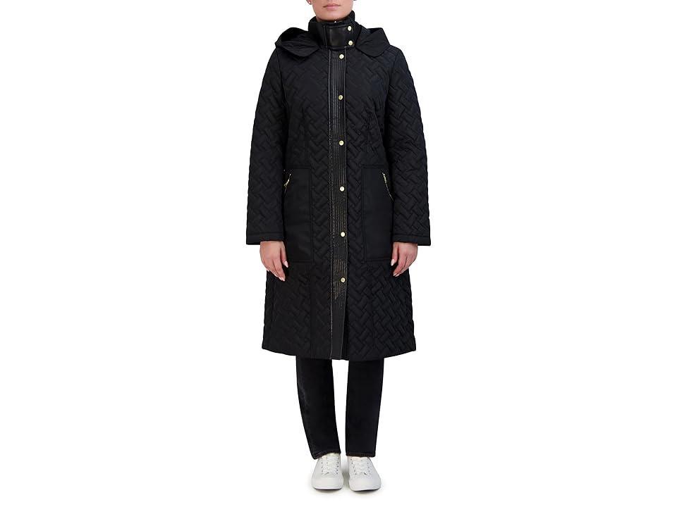 Cole Haan Womens Signature Hooded Belted Long Coat - Black Product Image