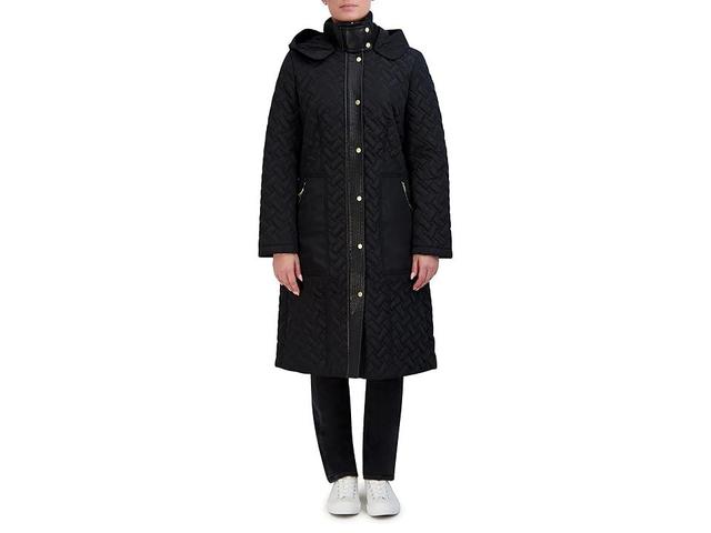 Cole Haan Signature Quilt Hooded Long Coat with Belt Women's Jacket Product Image