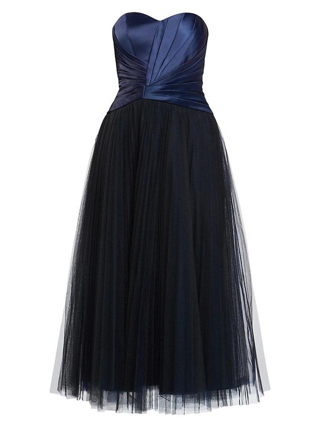 Womens Pleated Bustier Tulle Midi-Dress Product Image