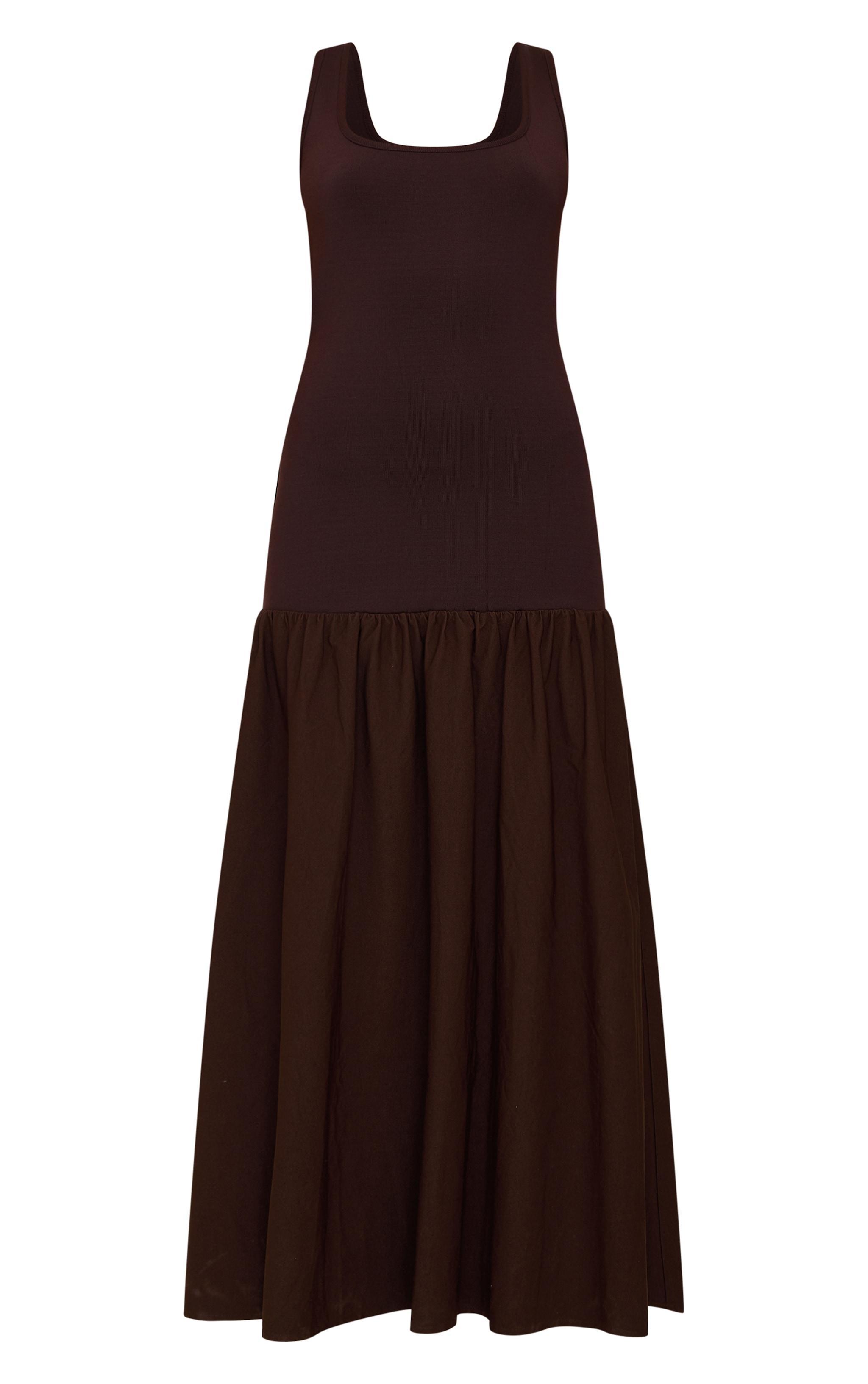 Chocolate Woven Drop Waist Midaxi Dress Product Image